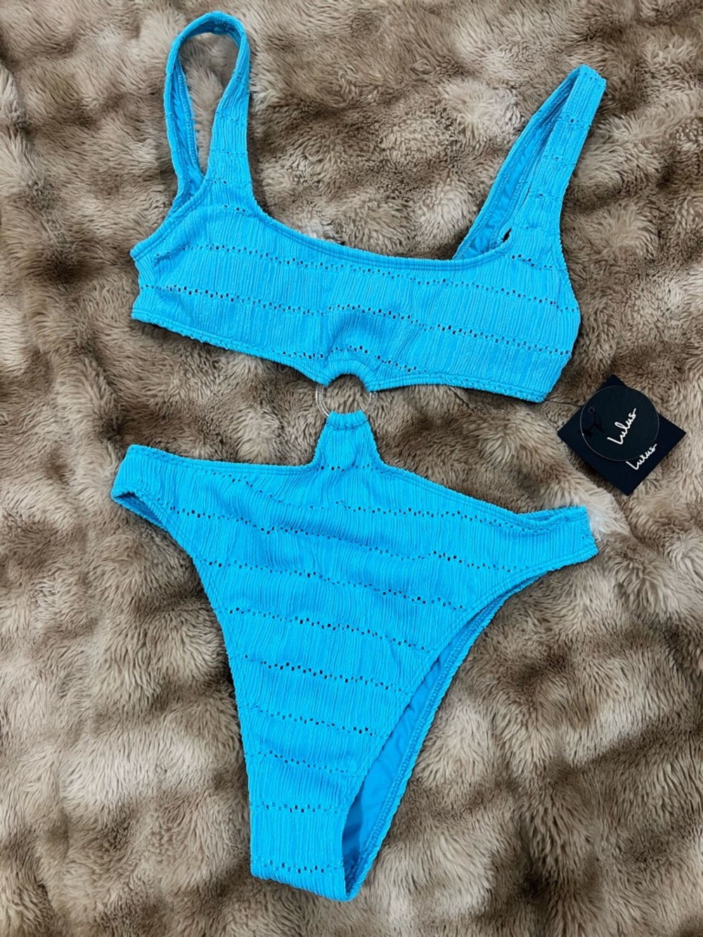 Lulu's Bright Turquoise Ring-Front Bikini Set